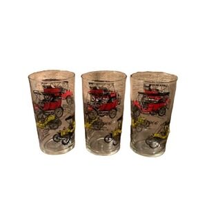 Vintage 8oz Old Car Drinking Glass Set of 3 Buick Studebaker Cadillac Ford
